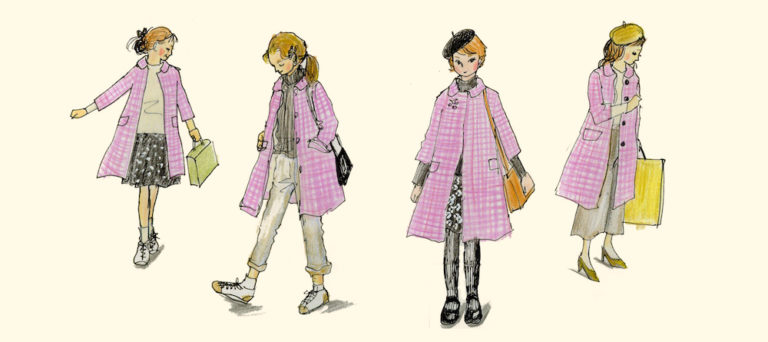 ピンクのコート着こなし